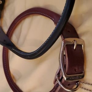 Dog collars set of 2 real rolled leather in brown and black size 24